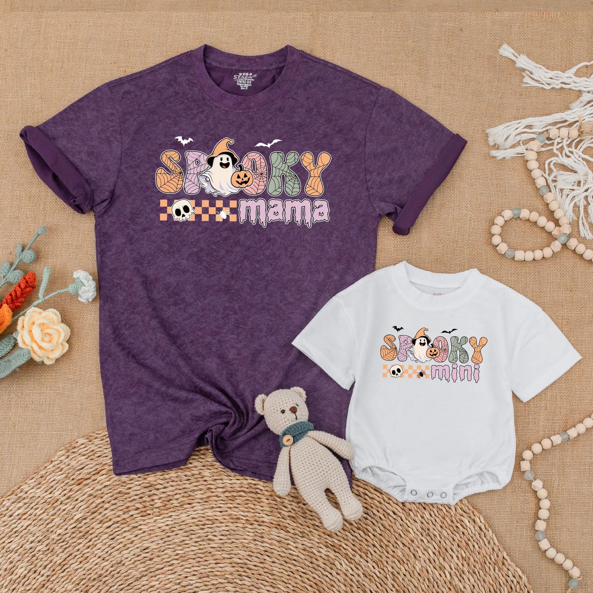 Spooky Mama and Mini Matching Halloween Shirts Cute Pumpkin Baby Romper Spooky Season Mommy and Me Outfit Gift