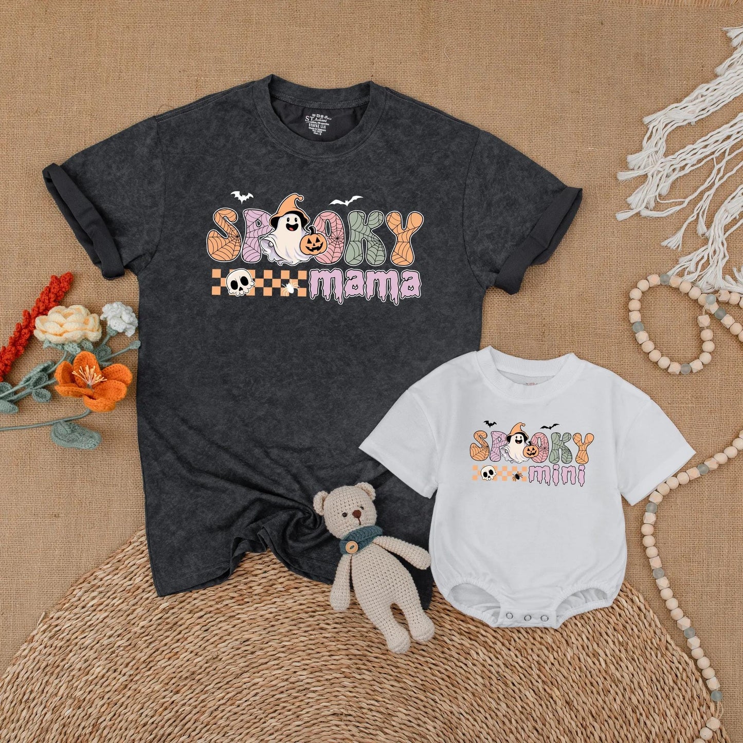 Spooky Mama and Mini Matching Halloween Shirts Cute Pumpkin Baby Romper Spooky Season Mommy and Me Outfit Gift