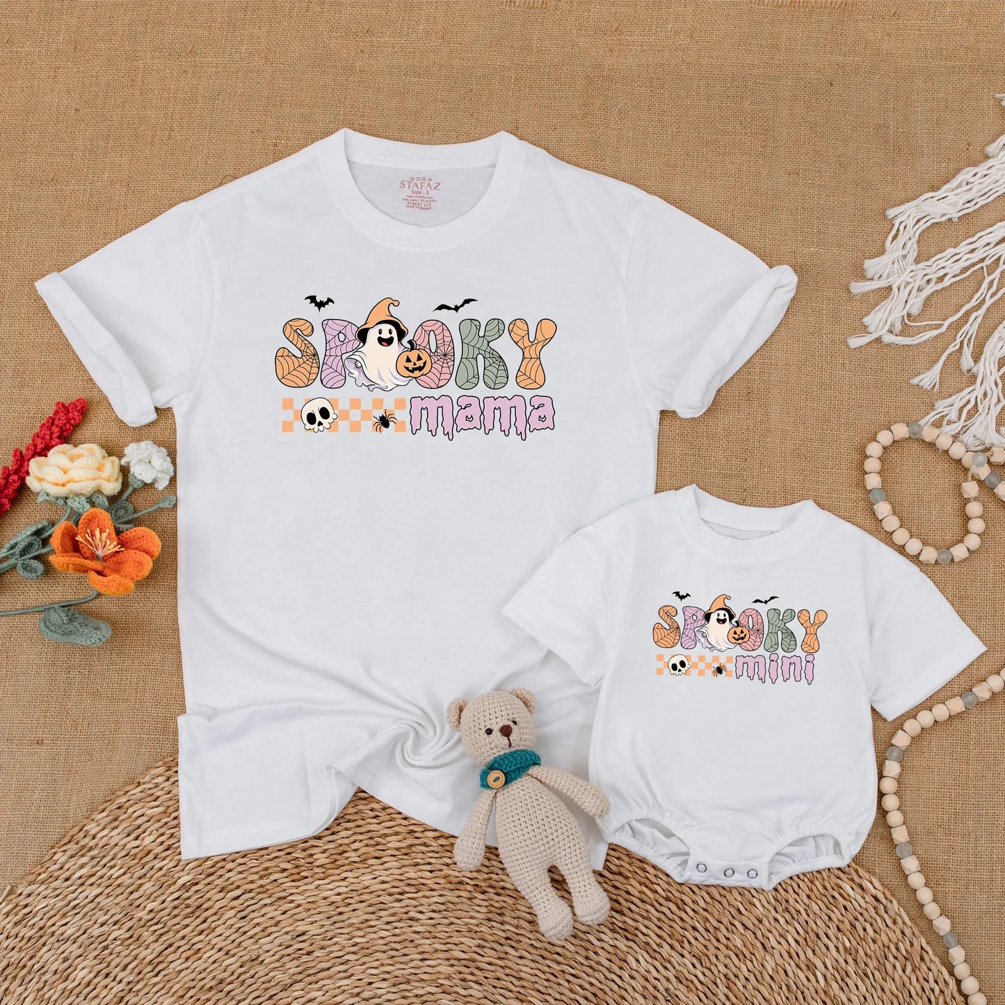 Spooky Mama and Mini Matching Halloween Shirts Cute Pumpkin Baby Romper Spooky Season Mommy and Me Outfit Gift