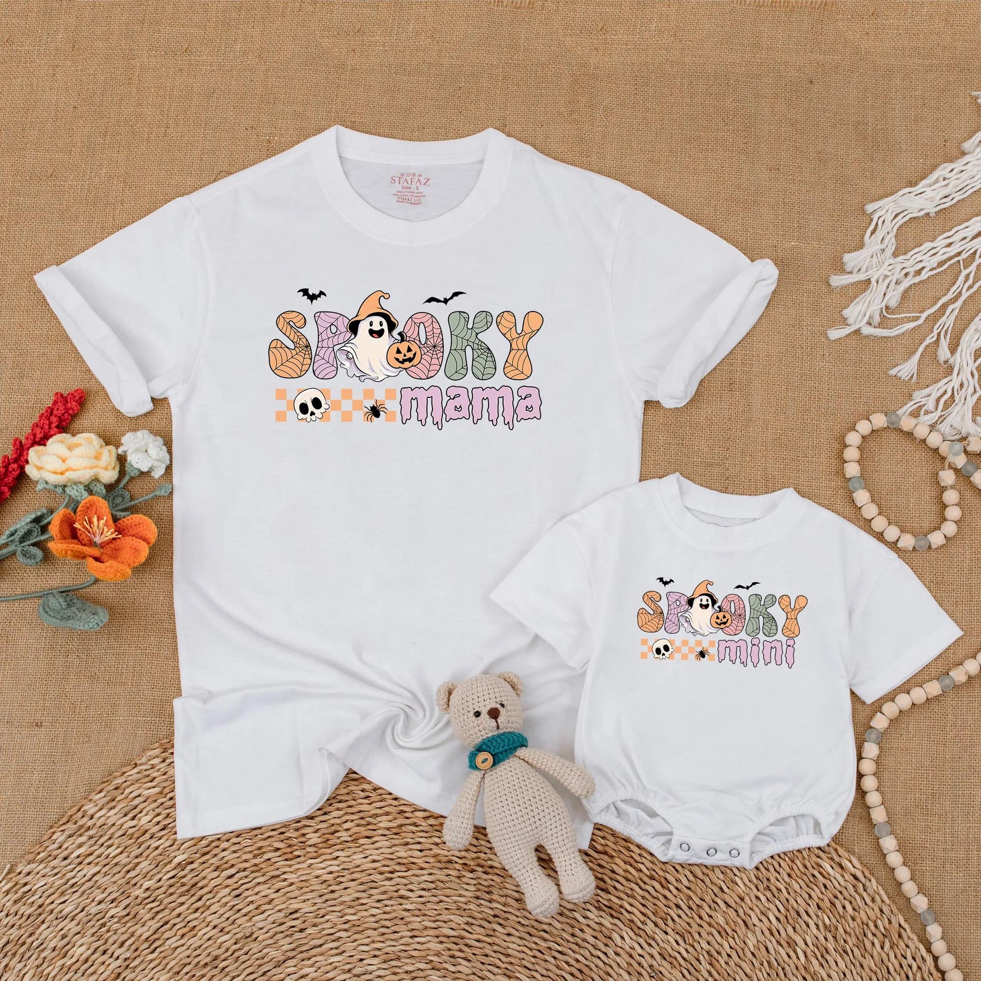 Spooky Mama and Mini Matching Halloween Shirts Cute Pumpkin Baby Romper Spooky Season Mommy and Me Outfit Gift