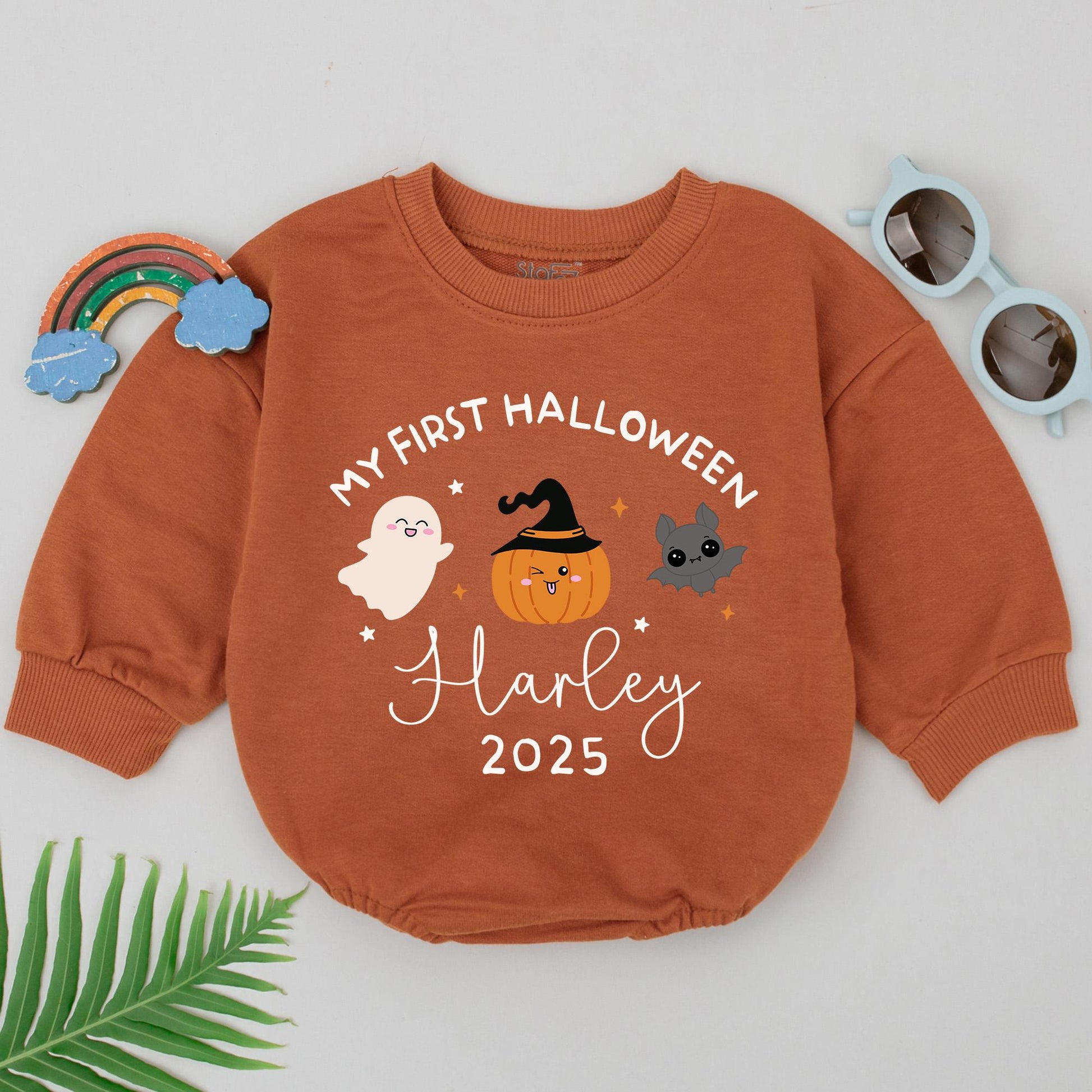 My First Halloween Personalized Romper Custom Name Baby Bodysuit Festive Fall Outfit Shower Gift