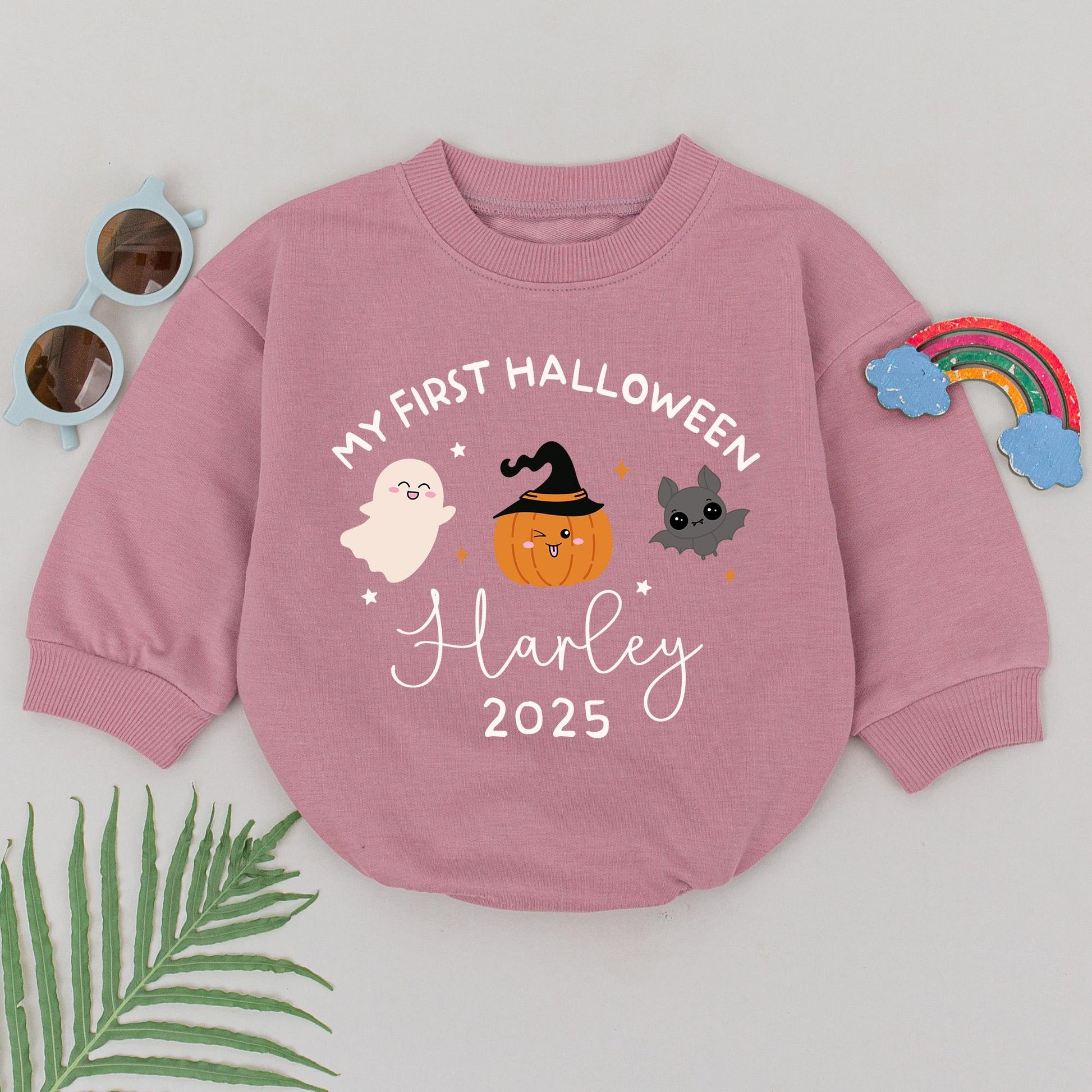 My First Halloween Personalized Romper Custom Name Baby Bodysuit Festive Fall Outfit Shower Gift