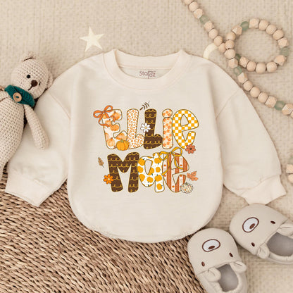 Ellie Mae Custom Name Bubble Romper Preppy Fall Vintage Style Girl Autumn Baby Clothes Personalized First Thanksgiving Outfit Toddler Gift