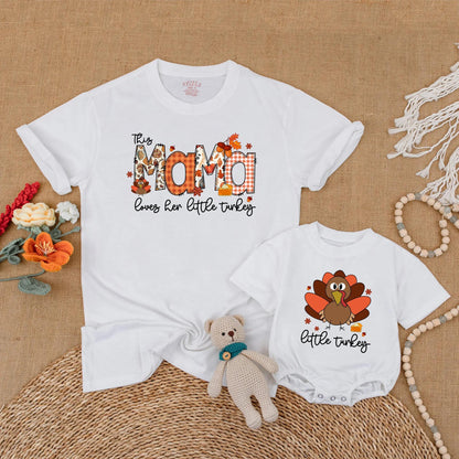 Adorable Mommy and Me Matching Turkey Shirts for Baby and Toddler, Charming Thanksgiving Family Outfit Idea Fall Season New Mom Gift