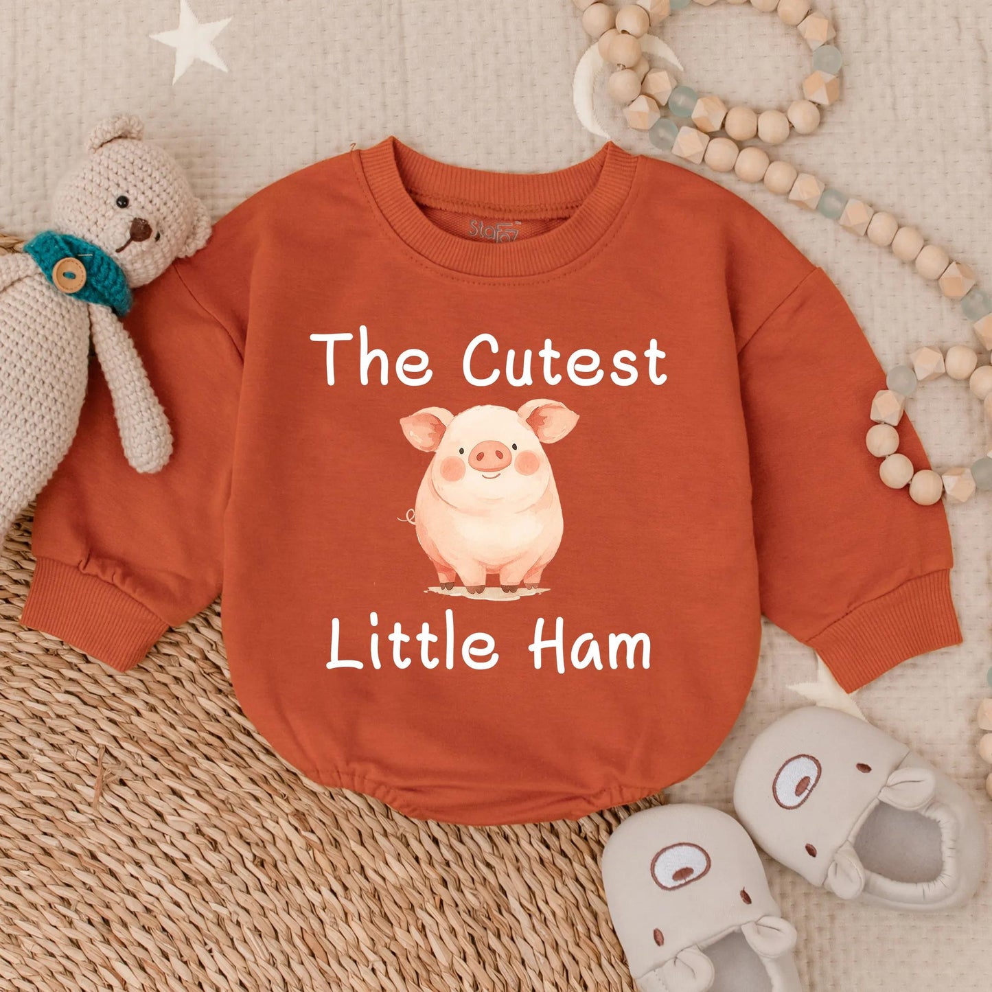 Cutest Little Ham Pig Baby Romper Sweatshirt Funny Farm Animal Outfit Soft Comfortable Toddler Newborn Bodysuit Cute Baby Shower Gift Clothes
