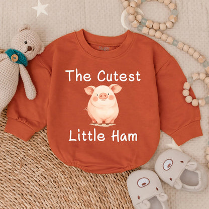 Cutest Little Ham Pig Baby Romper Sweatshirt Funny Farm Animal Outfit Soft Comfortable Toddler Newborn Bodysuit Cute Baby Shower Gift Clothes