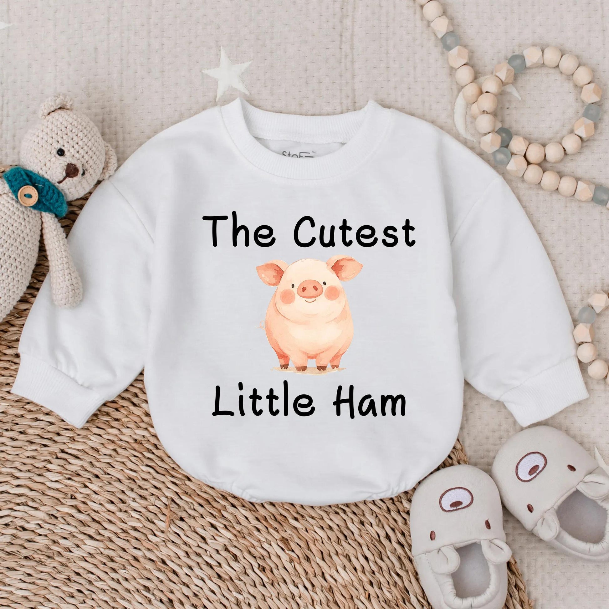 Cutest Little Ham Pig Baby Romper Sweatshirt Funny Farm Animal Outfit Soft Comfortable Toddler Newborn Bodysuit Cute Baby Shower Gift Clothes
