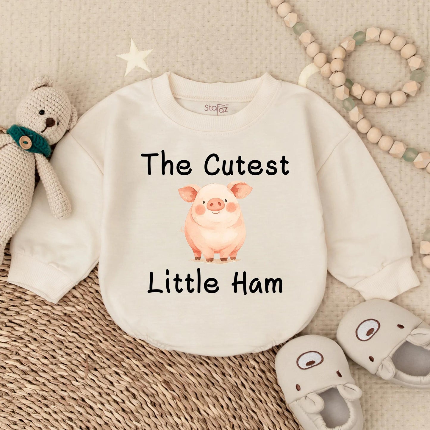 Cutest Little Ham Pig Baby Romper Sweatshirt Funny Farm Animal Outfit Soft Comfortable Toddler Newborn Bodysuit Cute Baby Shower Gift Clothes