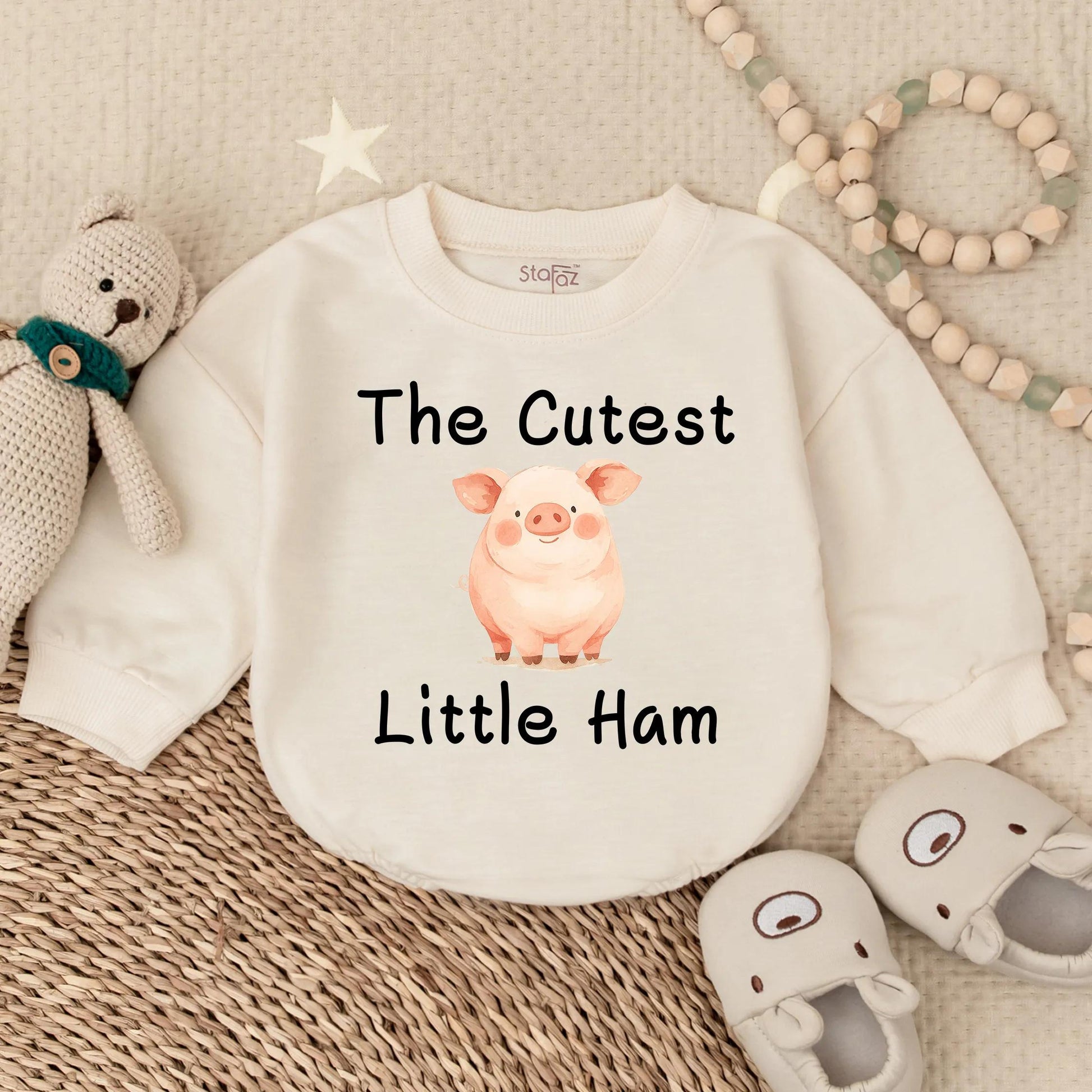 Cutest Little Ham Pig Baby Romper Sweatshirt Funny Farm Animal Outfit Soft Comfortable Toddler Newborn Bodysuit Cute Baby Shower Gift Clothes