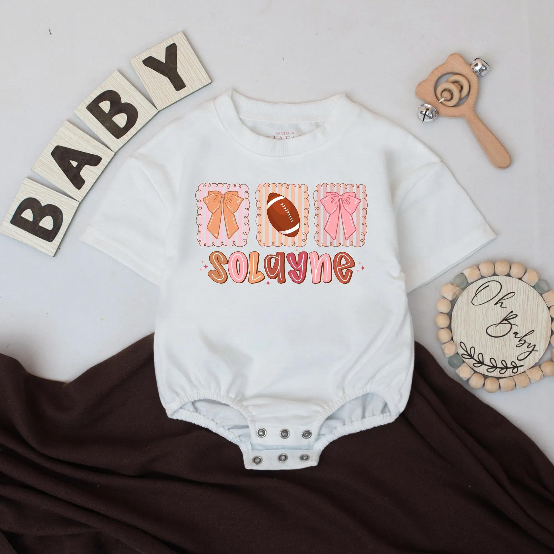 Custom Football Baby Girl Romper Game Day Outfit Personalized Name Bodysuit Perfect Football Baby Shower Gift Fall Baby Clothes