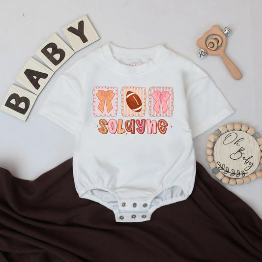 Custom Football Baby Girl Romper Game Day Outfit Personalized Name Bodysuit Perfect Football Baby Shower Gift Fall Baby Clothes