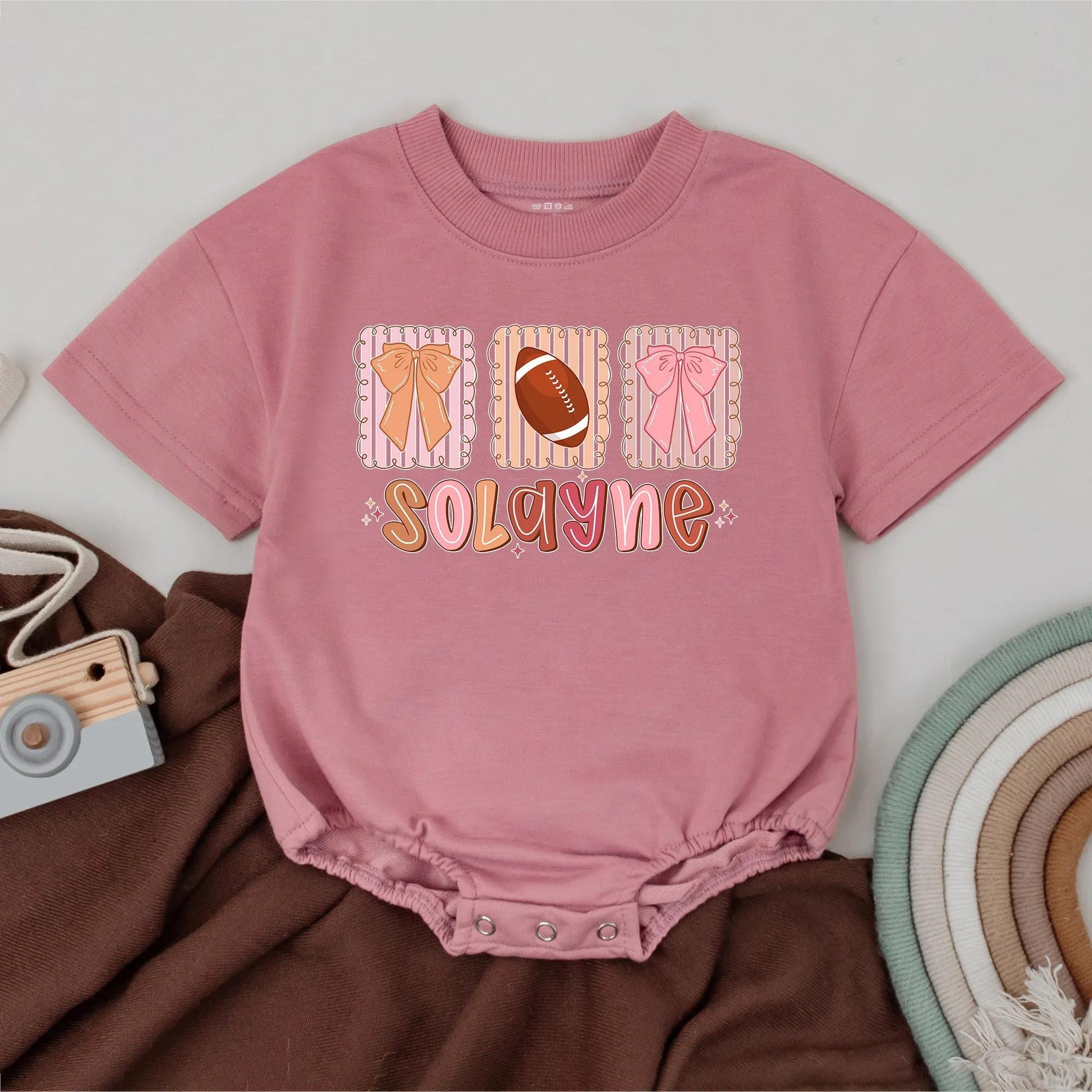 Custom Football Baby Girl Romper Game Day Outfit Personalized Name Bodysuit Perfect Football Baby Shower Gift Fall Baby Clothes