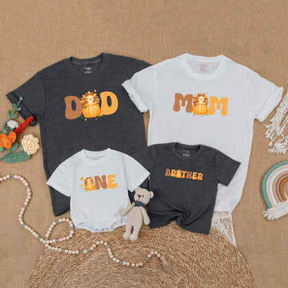 One Little Turkey First Birthday Shirt for Baby Boy or Girl with Matching Family Mom Dad Thanksgiving Outfits