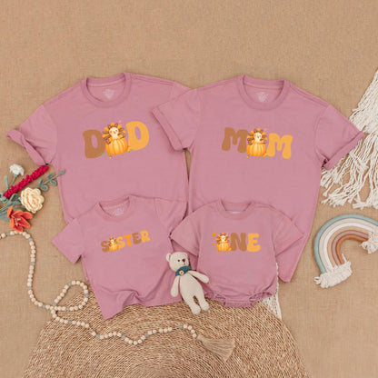 One Little Turkey First Birthday Shirt for Baby Boy or Girl with Matching Family Mom Dad Thanksgiving Outfits