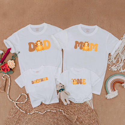 One Little Turkey First Birthday Shirt for Baby Boy or Girl with Matching Family Mom Dad Thanksgiving Outfits