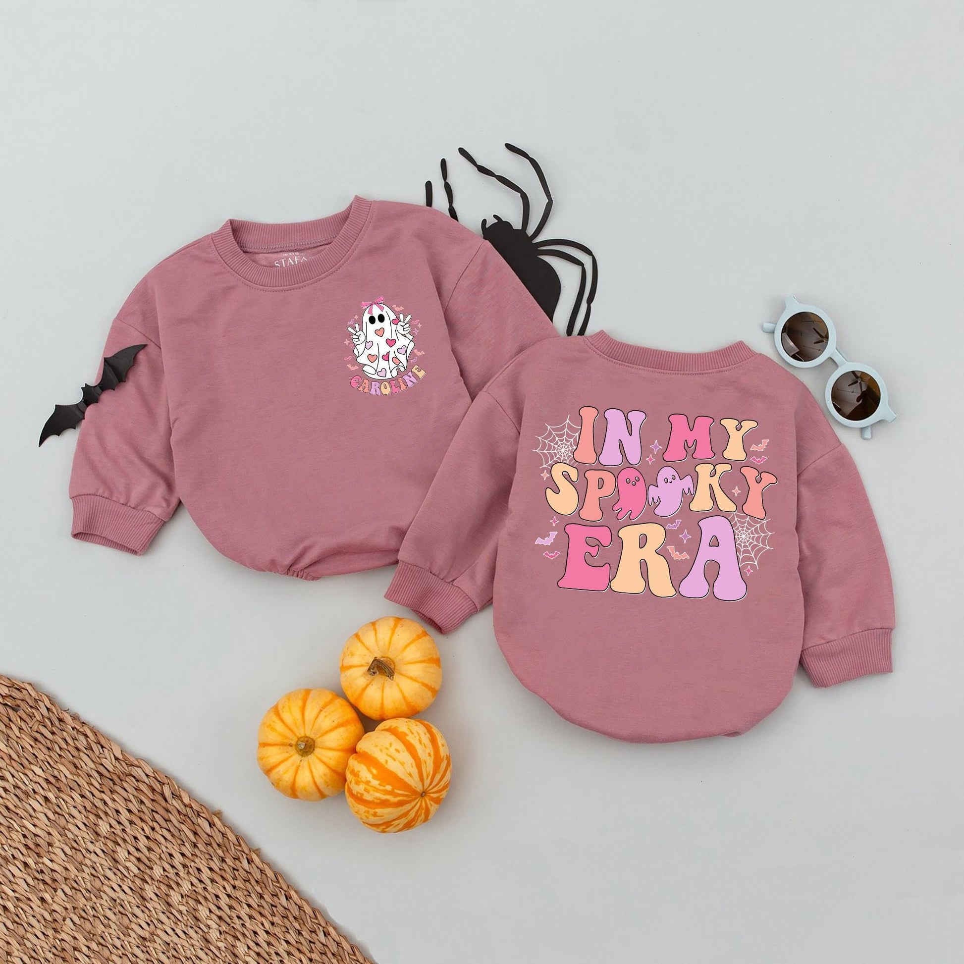 Personalized In My Spooky Era Baby Romper, Retro Halloween Ghost Outfit, Cute Fall Babysuit for Baby Girl/Boy, Whimsical Vintage Design (139 chars)