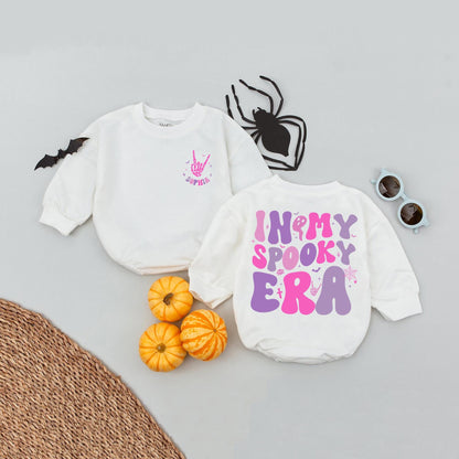 Sophia "In My Spooky Era" Personalized Halloween Romper Baby Ghost Skull Bat Cute Skeleton Peace Sign Custom Name Fall Outfit