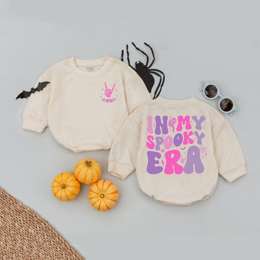 Sophia "In My Spooky Era" Personalized Halloween Romper Baby Ghost Skull Bat Cute Skeleton Peace Sign Custom Name Fall Outfit