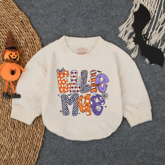 Ellie Mae Halloween Romper Baby Girl Outfit Ghost Pumpkins Bats Spiderwebs Spooky Season Retro Newborn Bodysuit