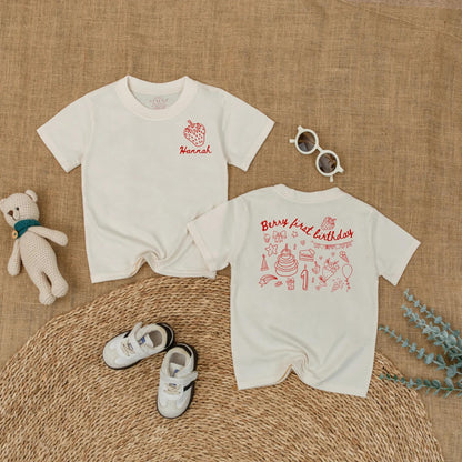 Personalized Berry First Birthday Baby Romper – Custom Strawberry Bodysuit for Baby Girl’s 1st Birthday – Cute Short Sleeve Outfit for Baby Girl