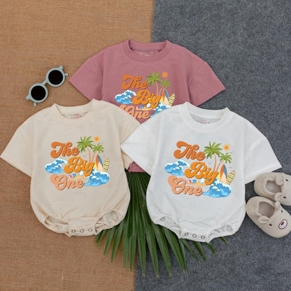 The Big One Surfing Bubble Romper First Birthday Outfit for Baby Boy, Beach Theme Toddler Clothes, Summer Gift