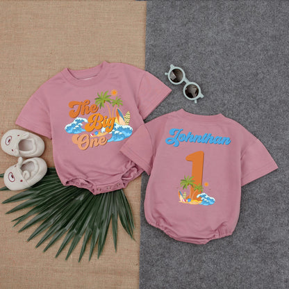 The Big One Surfing Bubble Romper First Birthday Outfit for Baby Boy, Beach Theme Toddler Clothes, Summer Gift