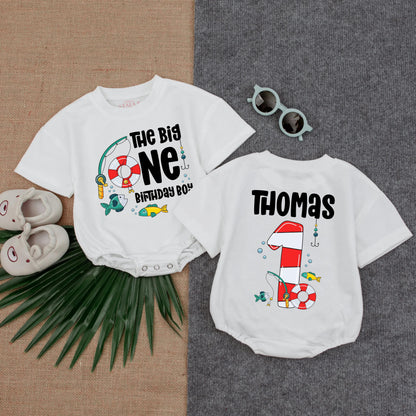 Big One Fishing Boy 1st Birthday Bubble Romper - First Birthday Outfit for Boy, Nautical Theme, Summer Baby Gift