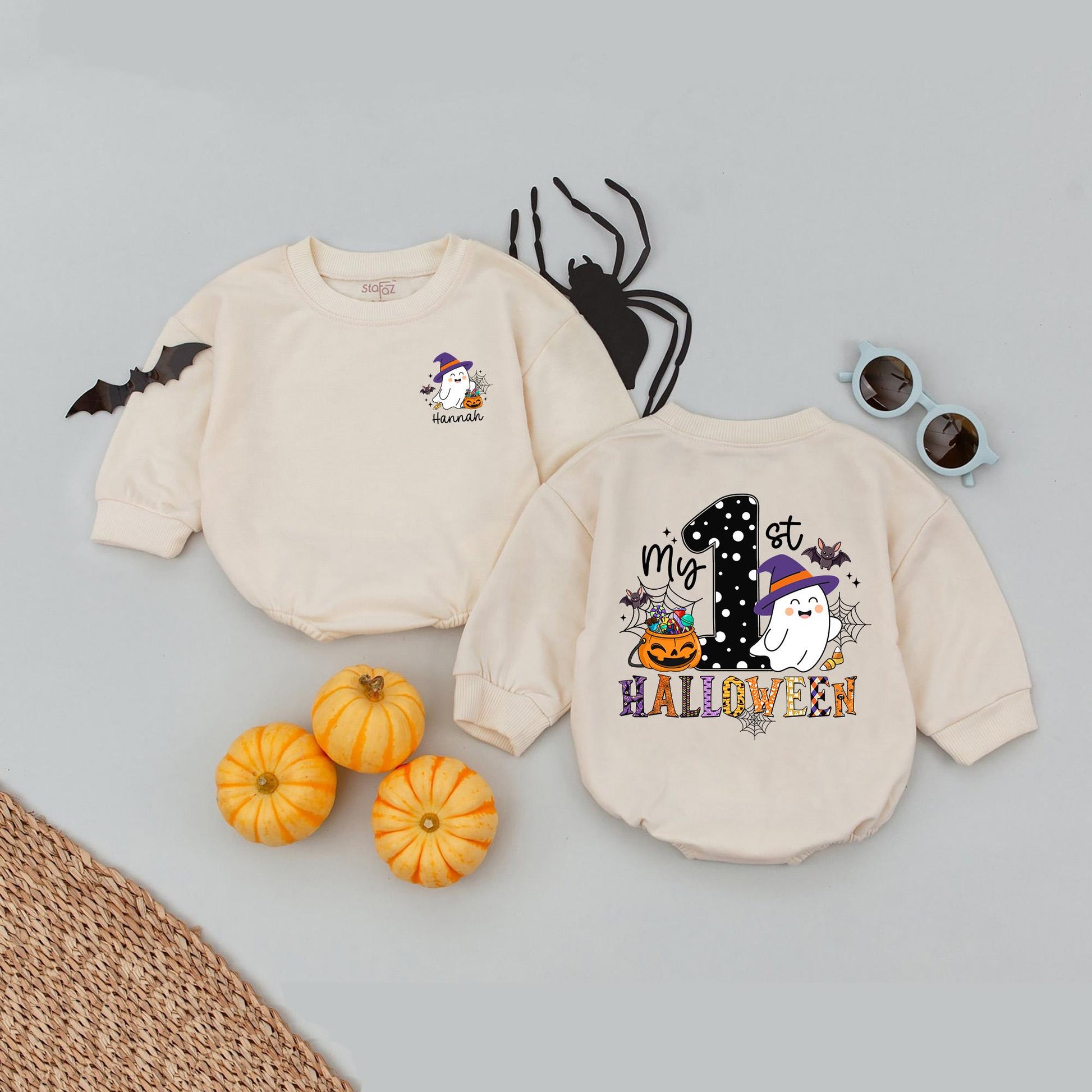 Custom Name My First Halloween Pumpkin Baby Romper Newborn Spooky Season Babysuit 1st Fall Celebration Outfit Soft Cotton Baby Announcement Gift