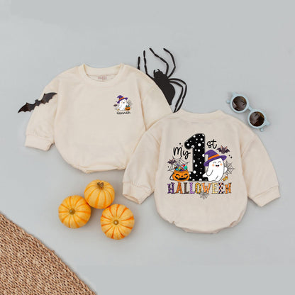 Custom Name My First Halloween Pumpkin Baby Romper Newborn Spooky Season Babysuit 1st Fall Celebration Outfit Soft Cotton Baby Announcement Gift