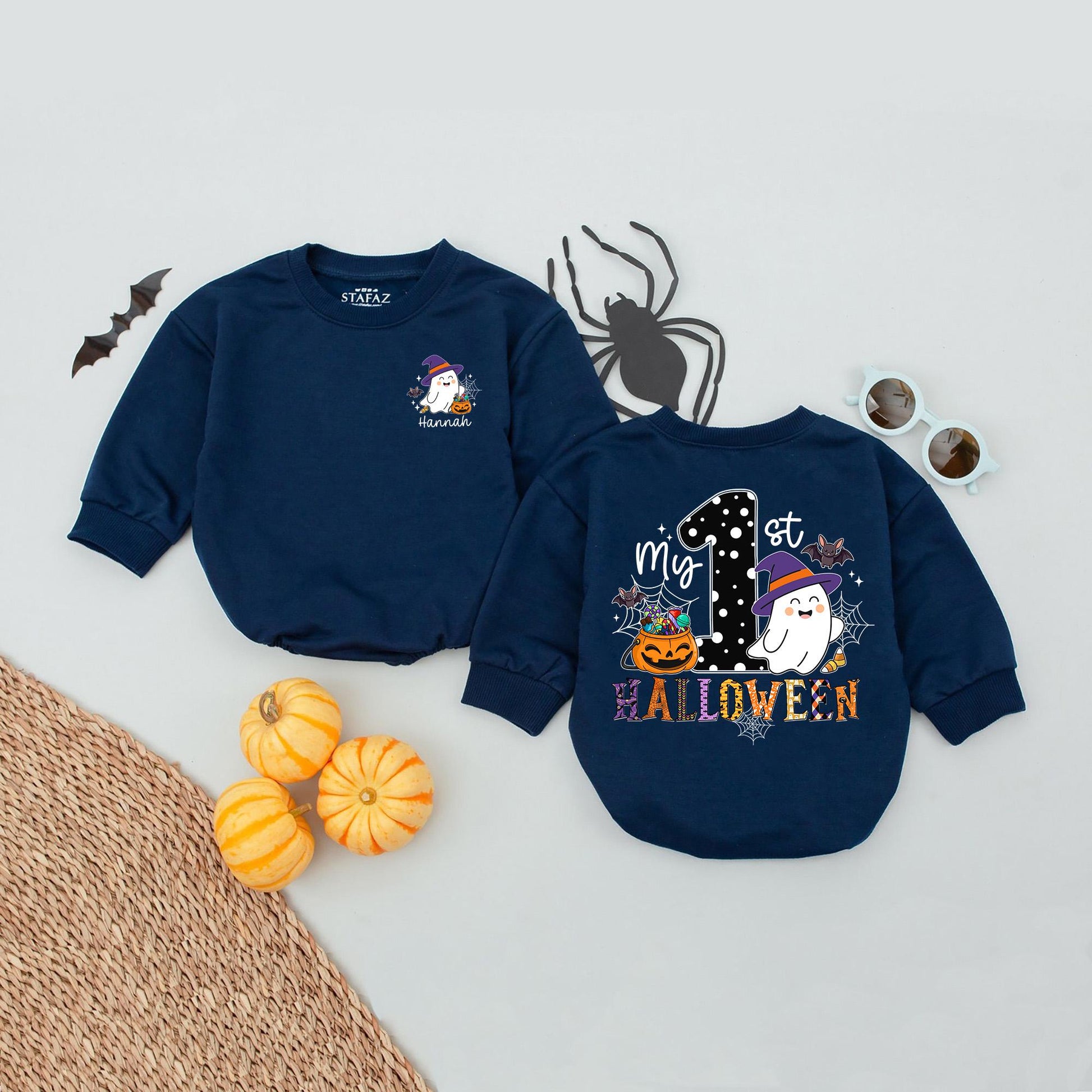 Custom Name My First Halloween Pumpkin Baby Romper Newborn Spooky Season Babysuit 1st Fall Celebration Outfit Soft Cotton Baby Announcement Gift