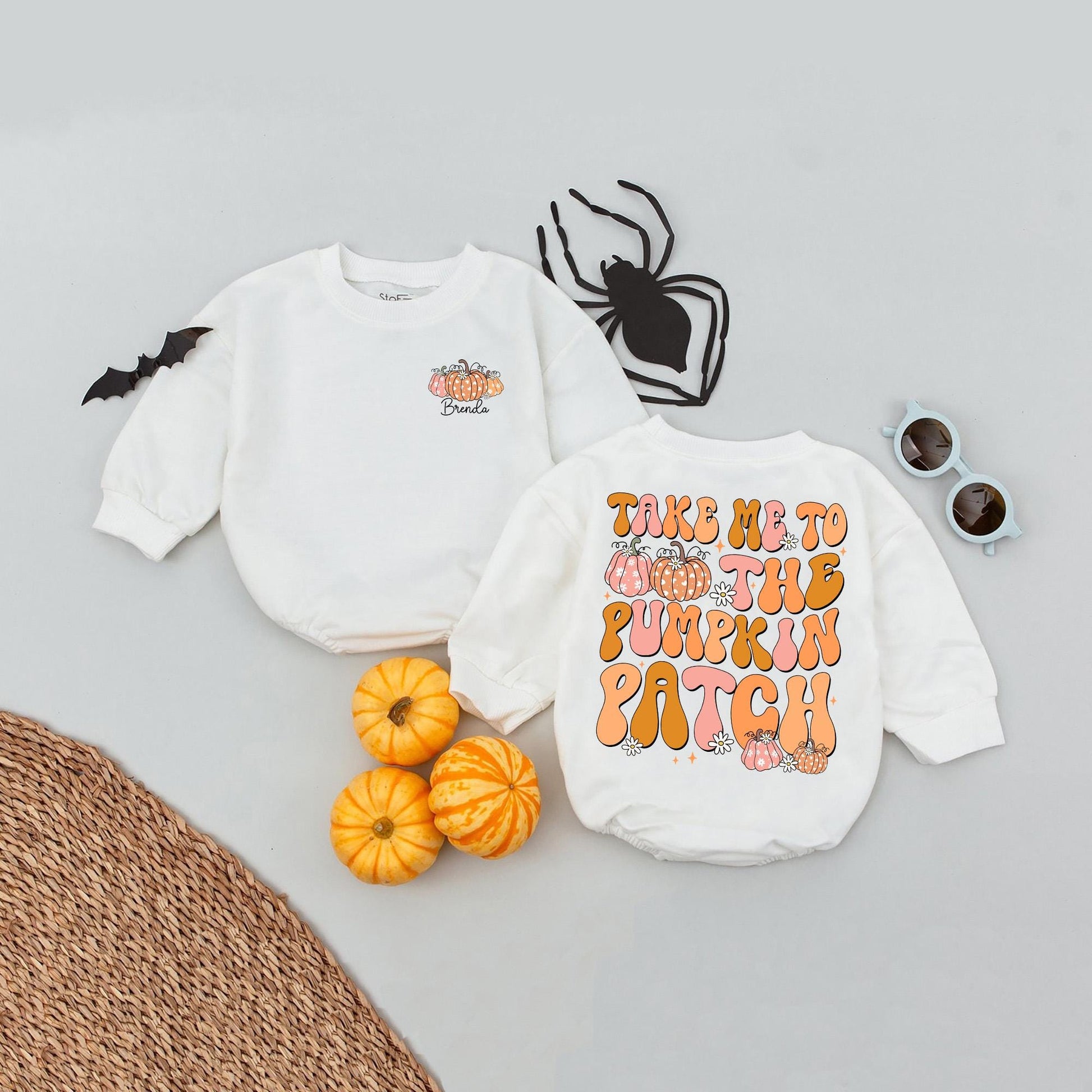 Custom Name Pumpkin Patch Baby Romper Cute Fall Kid's Shirt Halloween Pumpkin Name Baby Bodysuit Fall Gift Idea