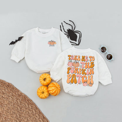 Custom Name Pumpkin Patch Baby Romper Cute Fall Kid's Shirt Halloween Pumpkin Name Baby Bodysuit Fall Gift Idea