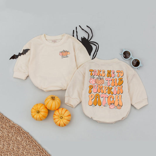 Custom Name Pumpkin Patch Baby Romper Cute Fall Kid's Shirt Halloween Pumpkin Name Baby Bodysuit Fall Gift Idea