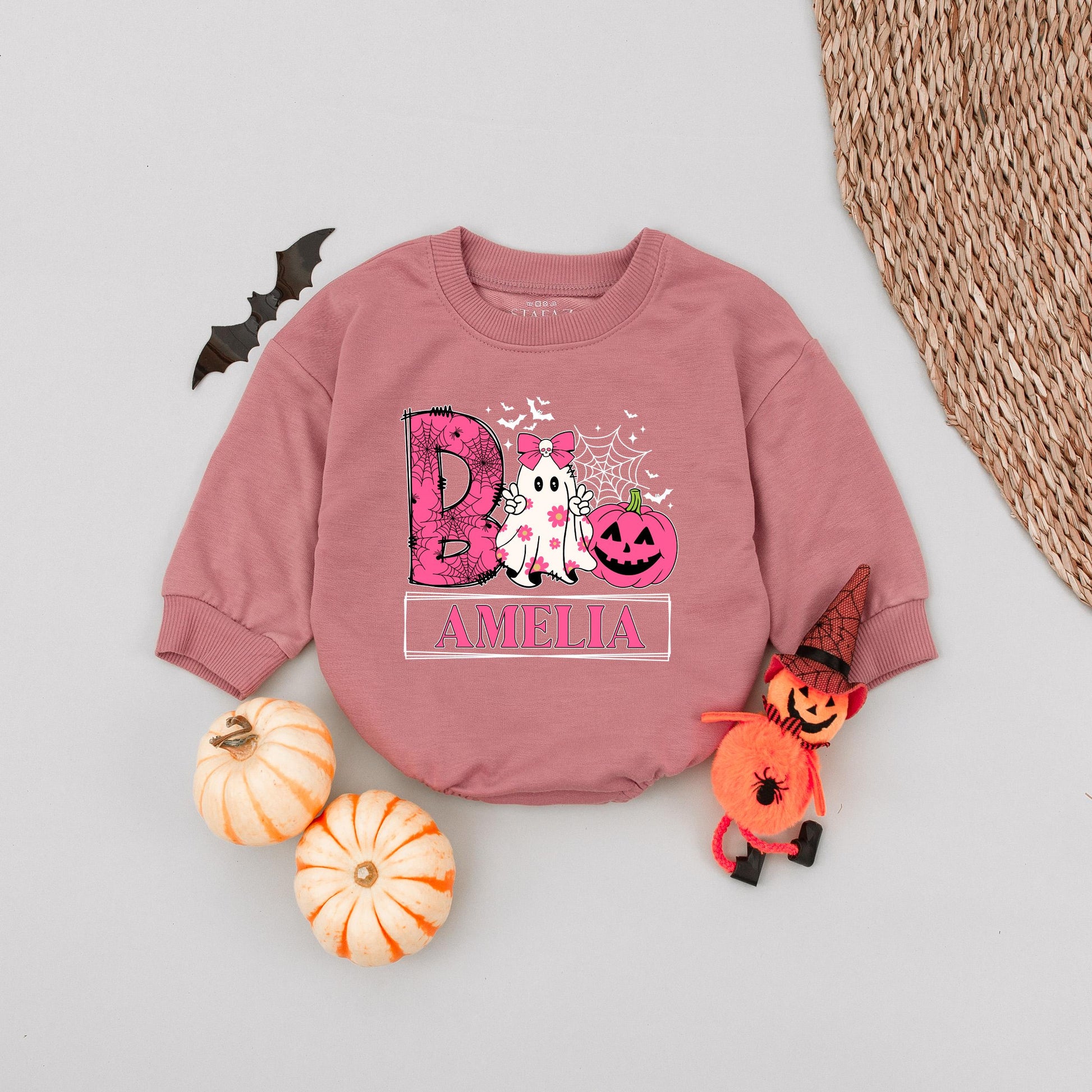 Custom Name Ghost Girls Halloween Boo Baby Romper, Retro Toddler Boo Shirt, Spooky Girl Babysuit, Personalized Ghost Girl Name