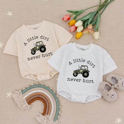 A Little Dirt Never Hurt Tractor Baby Boy Romper Country Farm Newborn Announcement Bodysuit Trendy Outdoor Play Gift