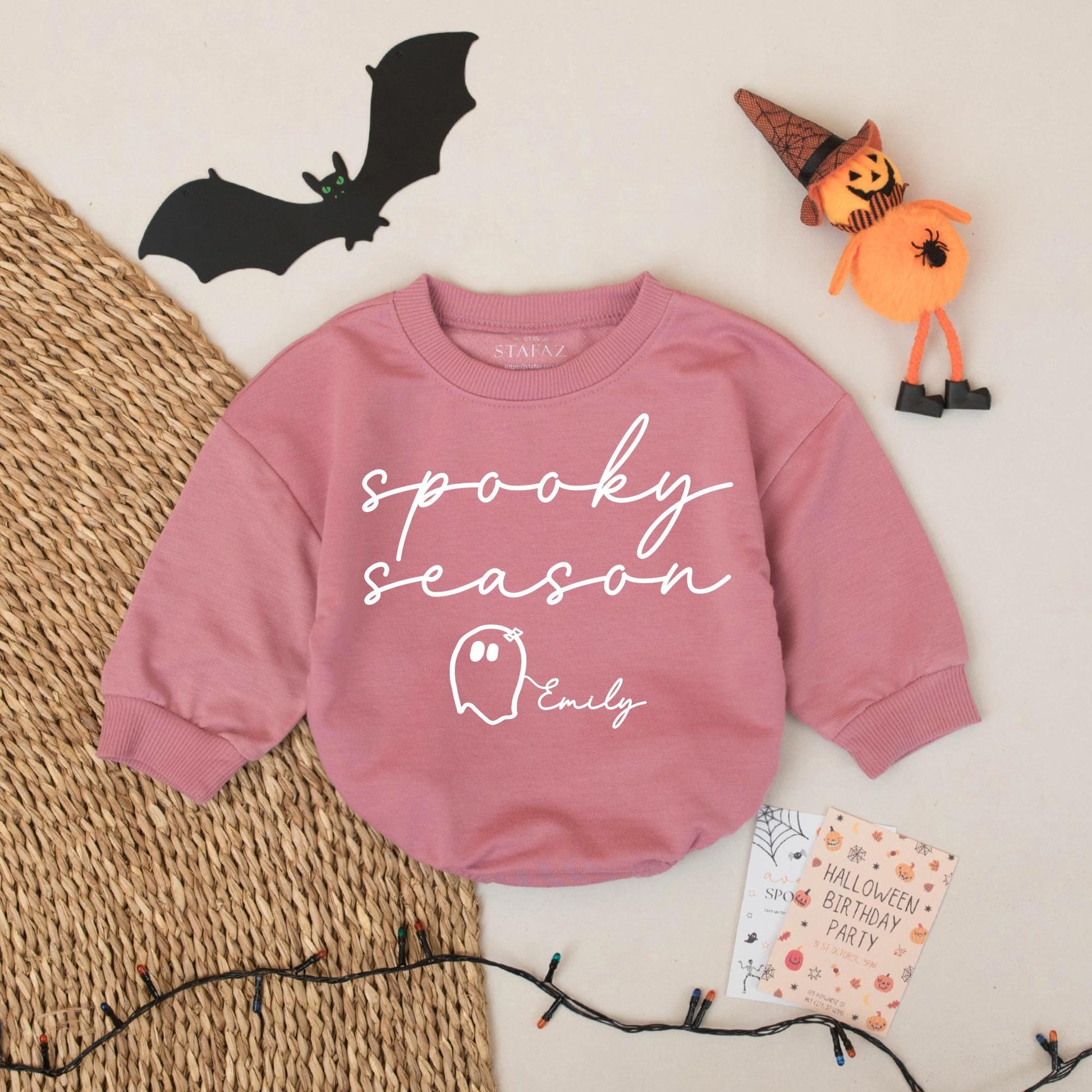 Spooky Season Ghost Romper Personalized Emily Halloween Bodysuit Adorable Baby Fall Gift Girl Boy