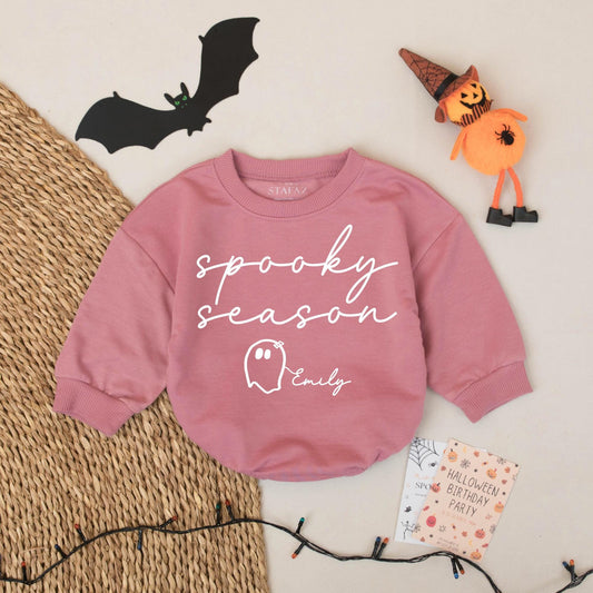 Spooky Season Ghost Romper Personalized Emily Halloween Bodysuit Adorable Baby Fall Gift Girl Boy