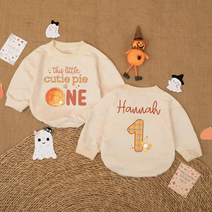 Personalized Pumpkin Pie Birthday Romper for Baby Girl, 1st Thanksgiving Outfit, Custom Name Fall 1st Birthday Party Gift