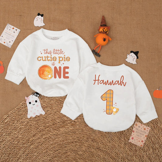 Personalized Pumpkin Pie Birthday Romper for Baby Girl, 1st Thanksgiving Outfit, Custom Name Fall 1st Birthday Party Gift
