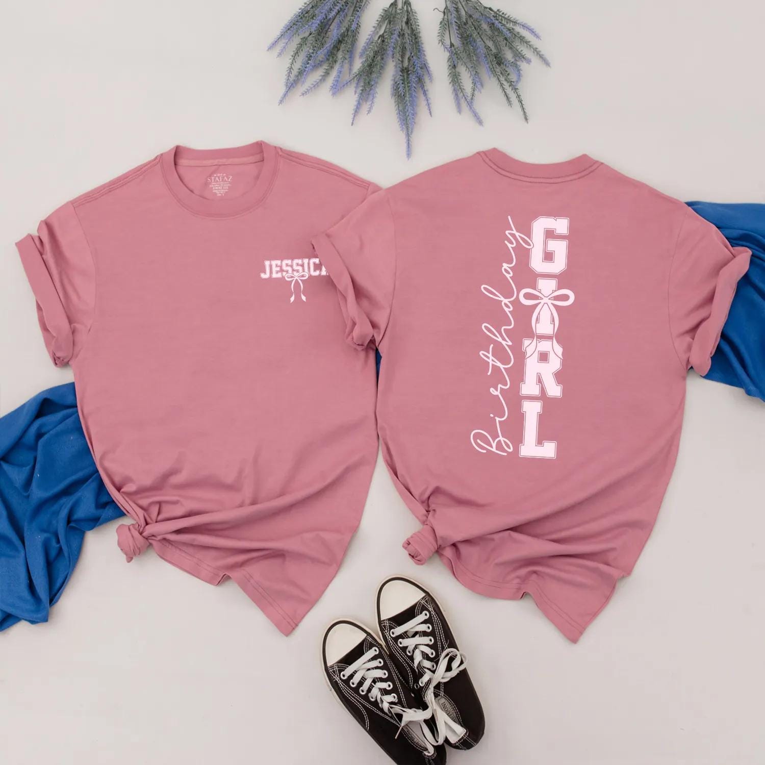 Birthday Girl Pink Bow Tee Custom Name Birthday Outfit Personalized Cute Party Clothes Gift for Her