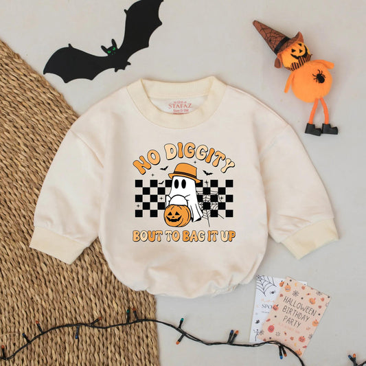 Spooky Ghost No Diggity Baby Romper: Funny Halloween Outfit for Your Little Boo, Jack-O-Lantern Bodysuit Gift, Cartoon Halloween Costume 138