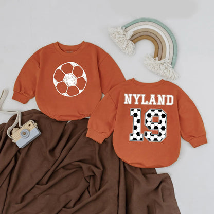 Custom Soccer Baby Romper, Personalized Name & Number Bodysuit - Game Day Gift, Soccer Baby Shower Outfit, Sports Jersey Baby