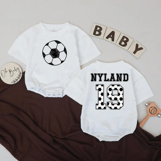 Custom Soccer Baby Romper, Personalized Name & Number Bodysuit - Game Day Gift, Soccer Baby Shower Outfit, Sports Jersey Baby