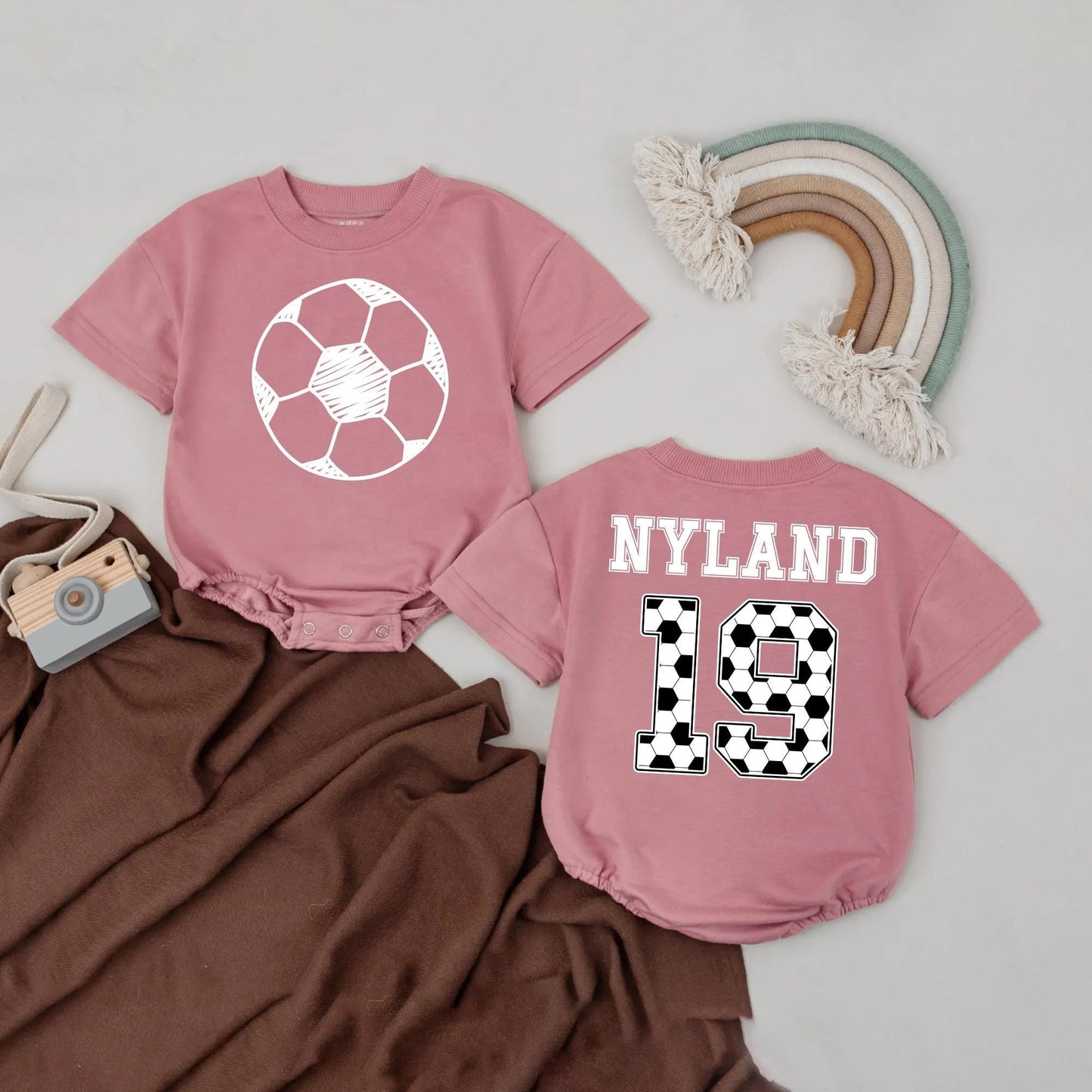Custom Soccer Baby Romper, Personalized Name & Number Bodysuit - Game Day Gift, Soccer Baby Shower Outfit, Sports Jersey Baby