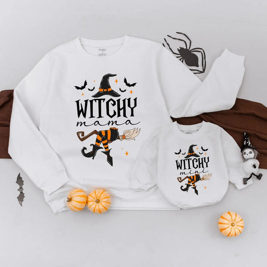 Witchy Mama & Witchy Mini Matching Sweatshirts Spooky Halloween Family Outfits Mommy and Me Cozy Fall Vibes