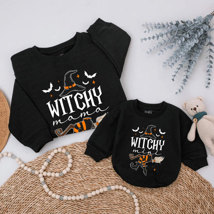 Witchy Mama & Witchy Mini Matching Sweatshirts Spooky Halloween Family Outfits Mommy and Me Cozy Fall Vibes