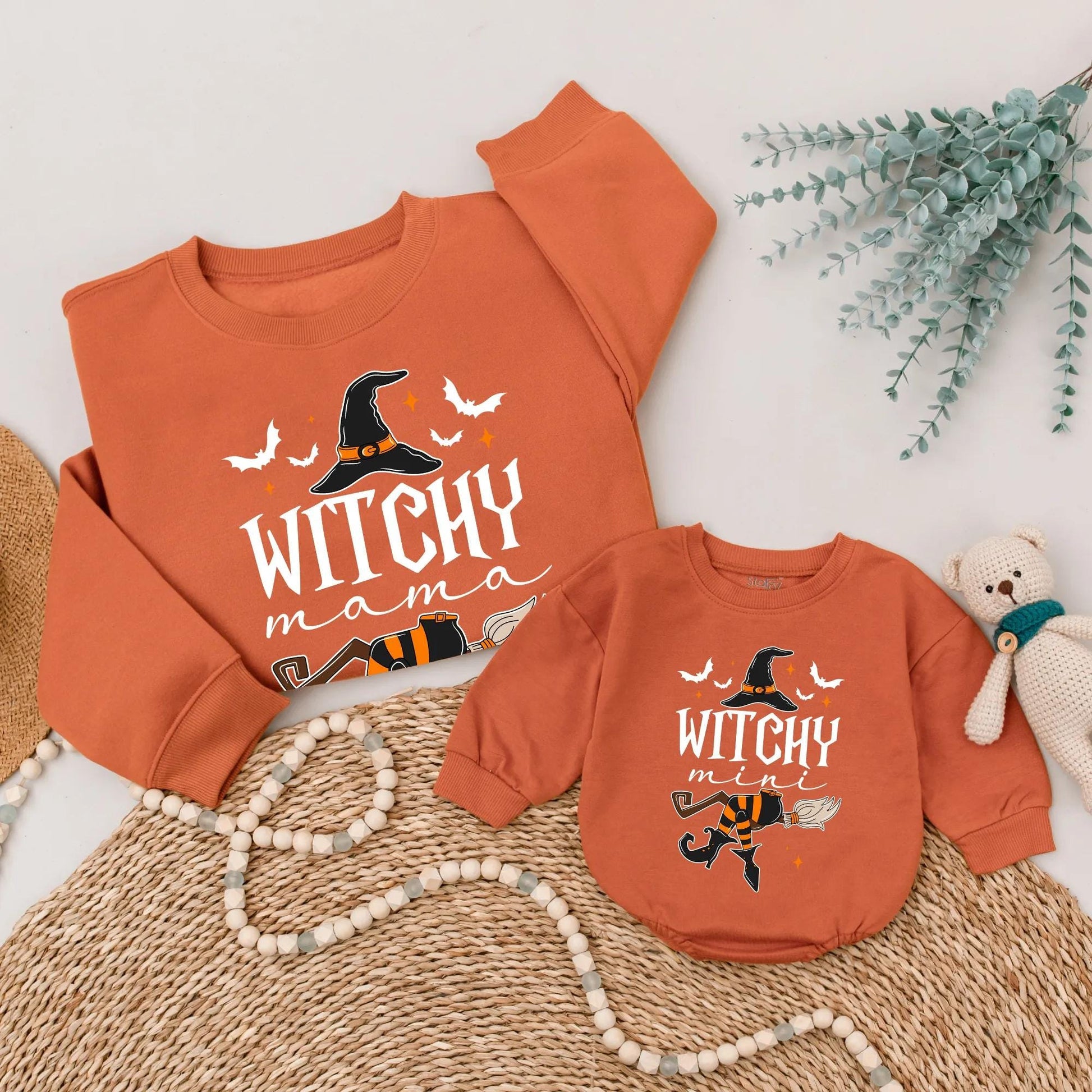 Witchy Mama & Witchy Mini Matching Sweatshirts Spooky Halloween Family Outfits Mommy and Me Cozy Fall Vibes