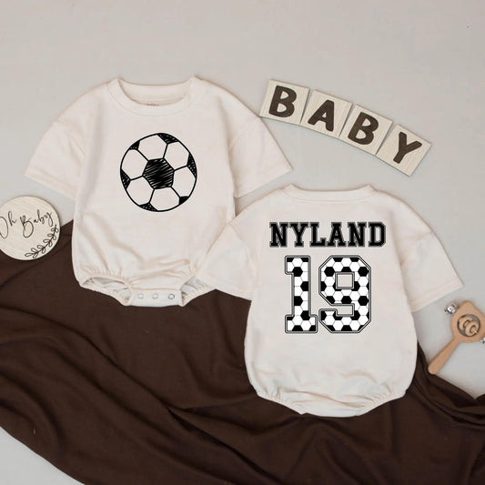 Custom Soccer Baby Romper, Personalized Name & Number Bodysuit - Game Day Gift, Soccer Baby Shower Outfit, Sports Jersey Baby