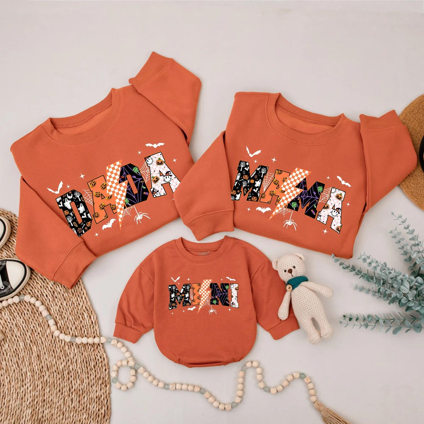 Retro Halloween Family Matching Sweatshirt Cute Spooky Ghost Pumpkin Fall Outfit Custom Personalized Gift
