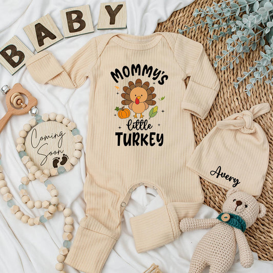 Mommy's Little Turkey Baby Bodysuit - Thanksgiving Outfit for Baby's First Turkey Day Romper Gift Fall Newborn